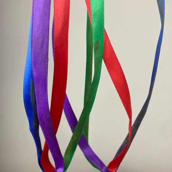 Italian Satin Rainbow Stripe Pumps with Ribbon Ties - Colorful Heels - Size 6 - Picture 5 of 10